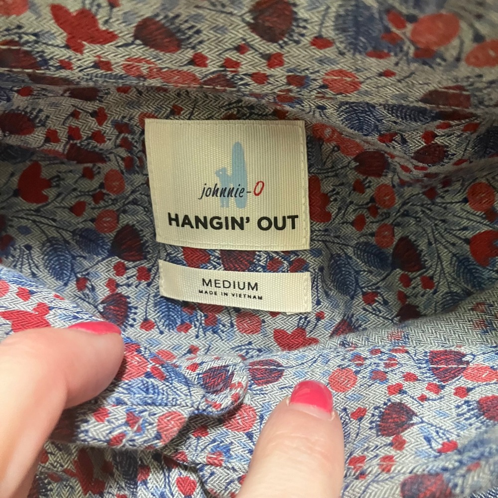 Johnnie-O Hangin' Out Men's Medium Floral Button Down Shirt  Red Blue Prep Party - Picture 2 of 10